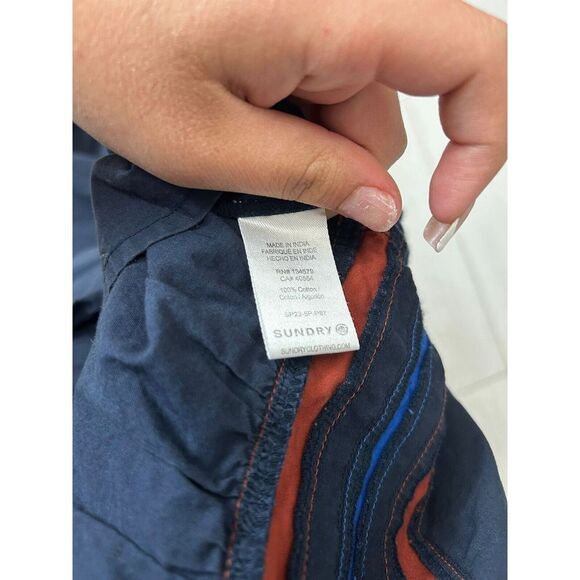 Anthropologie Sundry‎ Varsity Stripe Midi Dress Navy Blue Cotton Size 0/XS - Picture 9 of 9